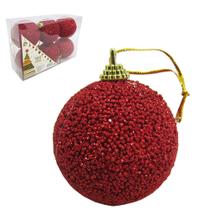 Bola De Natal Luxo Vermelha Glitter N.6 Caixa Com 6 Pecas - NATALKASA
