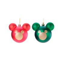 Bola de Natal Mickey com Glitter - Vermelho/Verde/Ouro - 10cm - 2 unidades - Cromus - Rizzo