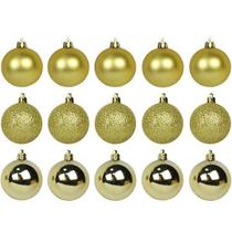 Bola De Natal Mista Fosca Lisa Glitter Dourada 24 Peças 5cm