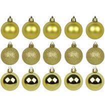 Bola de natal mista fosca lisa glitter dourada com 30 pç 4cm - RIO MASTER
