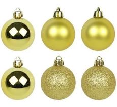 Bola De Natal Mista Fosca / Lisa / Glitter Dourada Com 6 Peças 7cm De Ø - KOPECK