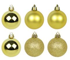 Bola De Natal Mista Fosca / Lisa / Glitter Dourada Com 6 Peças 7cm De Ø