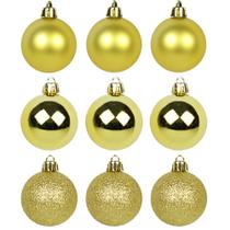 Bola De Natal Mista Fosca / Lisa / Glitter Dourada Com 9 Pecas 6Cm - RIO MASTER