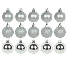 Bola De Natal Mista Fosca Lisa Glitter Prata Com 15 Peças 4cm De Ø - KOPECK