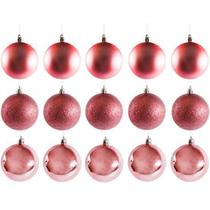 Bola De Natal Mista Fosca Lisa Glitter Rosé Com 30 Peças 4cm