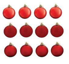 Bola de Natal Mista Fosca Lisa Glitter Vermelho com 12 Peças 5cm de Ø Bola de Natal Mista Fosca Lisa Glitter Vermelho com 12 Peças 5cm de Ø