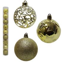 Bola de natal mista glitter / estrela alto relevo arabesco vazado dourado 9 pecas 6cm de ø