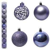 Bola de natal mista glitter / fosca / brilho arabesco vazado lilas com 9 pecas 6cm de ø