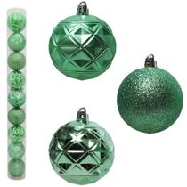 Bola De Natal Mista Verde Menta Com 9 Pcs 6Cm Glitter / Relevo Fosca / Brilho - RIO MASTER
