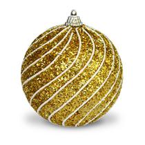 Bola de Natal Ouro com Glitter e Desenhos Brancos 10cm c/6pcs - Fitas e Festas