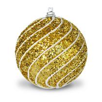 Bola de Natal Ouro com Glitter e Desenhos Brancos 8cm c/6pcs - Fitas e Festas