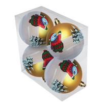 Bola de Natal Papai Noel Ouro 8cm com 04pçs - Fitas e Festas