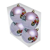 Bola de Natal Papai Noel Rosa 8cm com 04pçs - Fitas e Festas