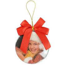 Bola de Natal porta-retrato incolor com laço de cetim para personalizar com foto 8 cm Bola de Natal porta-retrato incolor com laço de cetim para personalizar com foto 8 cm
