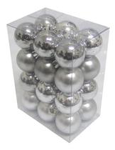 Bola De Natal Prata - 24 Unidades 3cm - Foscas E Brilhantes