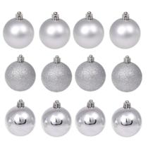 Bola de natal prata grande 5cm mista com glitter, fosca e lisa para árvore