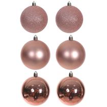 Bola de Natal rosa claro textura mista 8 cm 6 unidades
