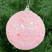 Bola de Natal rosa com glitter holográfico 8 cm 3 peças - TOK DA CASA
