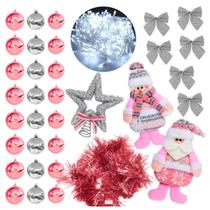 Bola De Natal Rose Rosa Estrela Bolinhas Papai Noel Completo