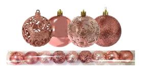 Bola De Natal Texturada Arabescos Rena Rose Gold 8cm De Ø Com 9 Unidades