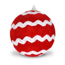 Bola de Natal Veludo Vermelho e Branco com 10cm c/6pcs