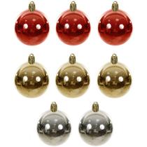 Bola de Natal vermelha, dourada e prata metalizada 3 cm 8 unidades Bola de Natal vermelha, dourada e prata metalizada 3 cm 8 unidades