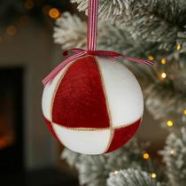 Bola de Natal Vermelha e Branca Decorativa com Detalhe Dourado Enfeite para Árvore Natalina 12 cm