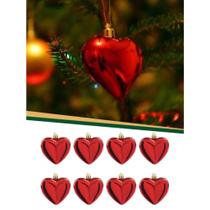 Bola de natal vermelha em formato de coração 4cm com 8 peças para pendurar em árvore de natal - rio master