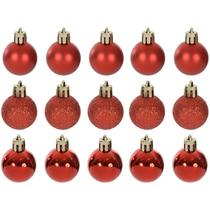 Bola de Natal vermelha textura mista 4 cm 15 unidades Bola de Natal vermelha textura mista 4 cm 15 unidades