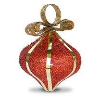 Bola de Natal Vermelho com Glitter e Laço 8cm c/6pcs