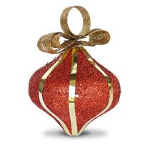 Bola de Natal Vermelho com Glitter e Laço 8cm c/6pcs - Fitas e Festas