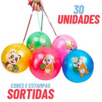 Bola De Vínil Pula Pula Com Cordão Mola Bollinha Dente de Leite Atacado 30 Unidades