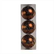 Bola Decoração Árvore De Natal Dourada Flocada C/ 3 Un. 8Cm