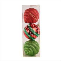 Bola Decoração Natalina Vermelha e Verde Luxuosa 8cm 3un