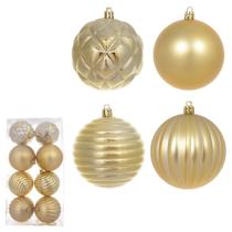 Bola Decorada de Natal Dourada - Conjunto com 8 Unidades - 8cm