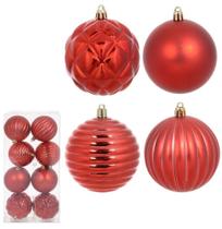 Bola Decorada de Natal Vermelha - Conjunto com 8 Unidades de 8cm - Florarte - Volume 12