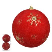 BOLA DECORADA NATAL AVELUDADA C/2 UND PVC (VERMELHO) 10cm