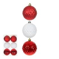 BOLA DECORADA NATAL C/6 UNIDADES PVC (VERMELHO BRANCO) 8cm