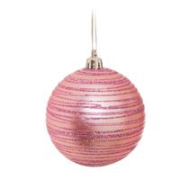 BOLA DECORADA NATAL C/ GLITTER NO PVC C/3 UND (ROSA ROSA) 10cm