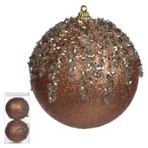 Bola decorada natal glitter pvc c/02 und nude 10cm, Cor: Nude, Tamanho: Unico - D&a Decoração