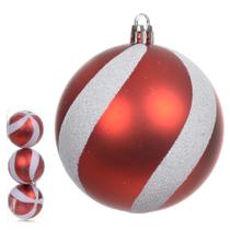 BOLA DECORADA NATAL NO PVC C/3 UND (VERMELHO BRANCO) 8cm - Flor Arte