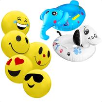 Bola Emoji Inflável E Boia Com Desenho Animal Para Piscina Kit Infantil Para Piscina