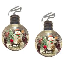 Bola Enfeite Arvore de Natal Led Natalino Kit 2 Unidades Papai Noel Decoraçao Iluminado Festa Fim de Ano Casa Evento Comemoraçao Celebraçao