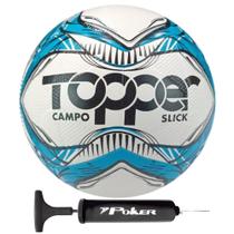 Bola Futebol de Campo Topper Slick Fusionada Oficial + Bomba de Ar