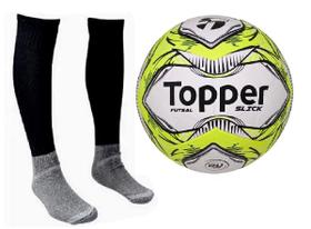 Bola Futsal Topper Slick Ii Am + Meião Esportivo Pt - Tam 38-42