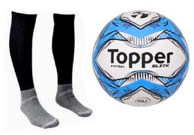 Bola Futsal Topper Slick Ii Az + Meião Esportivo Pt - Tam 38-42