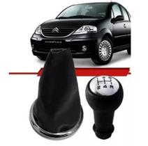Bola Manopla Cambio + Coifa Aro Cromado Citroen C3 2002 a 2012