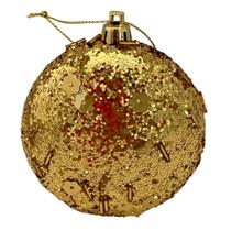 Bola Natal Decorada Achatada Dourada redonda 8cm Ref:2015g unid - Natal Brasil