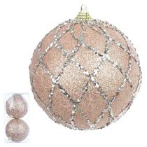 Bola natal decorada c/ glitter pvc c/02 und nude 10cm, Cor: Nude, Tamanho: Unico - D&a Decoração