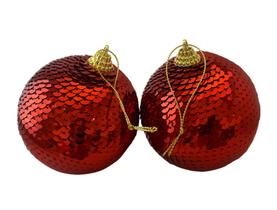 Bola Natal Decorada com lantejoulas vermelha 8cm. Ref:86R 2 unids.